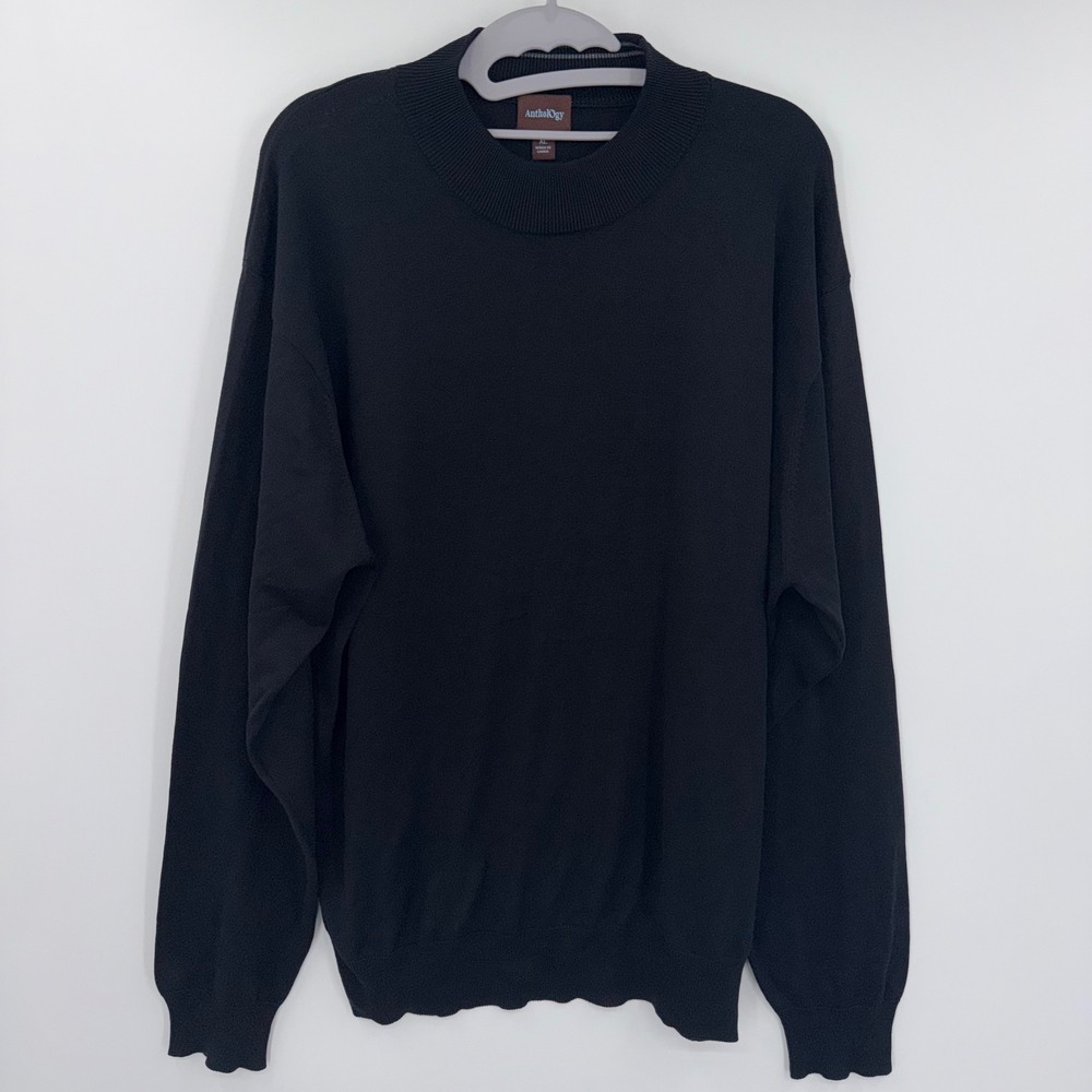 Anthology Mens Black 100% Silk Mock Neck Long Sleeve Sweater XL